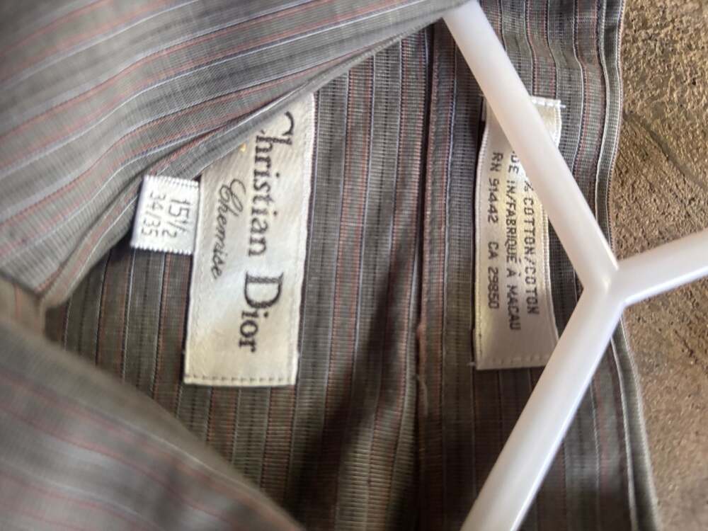 Vintage Christian Dior Chemise Men's Gray Multi-Stripe Long Sleeve 15 1/2 34/35